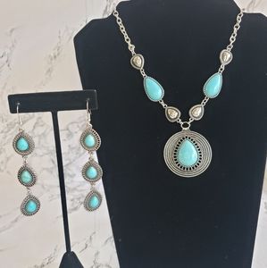 2pcs SET Silver/Blue Crackle Stone